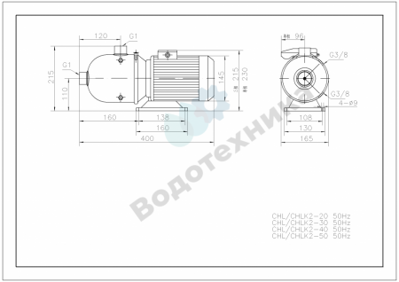 Насос CHL 2-30, 0,37 кВт, резьб, 1х220В, 50 Гц, нерж, 105ºС