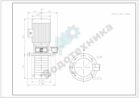 Насос CDLK4-30/3, 0,55 кВт, станд. фланец, 3х380В, 50 Гц, чугун, 105ºС
